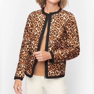 Talbots Animal Print Lightweight Long Sleeve Full Zip Quilted Jacket Sz XS
